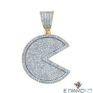 10k Solid Gold, 0.66 Carats Natural Diamond Iced Out Pacman Pendant
